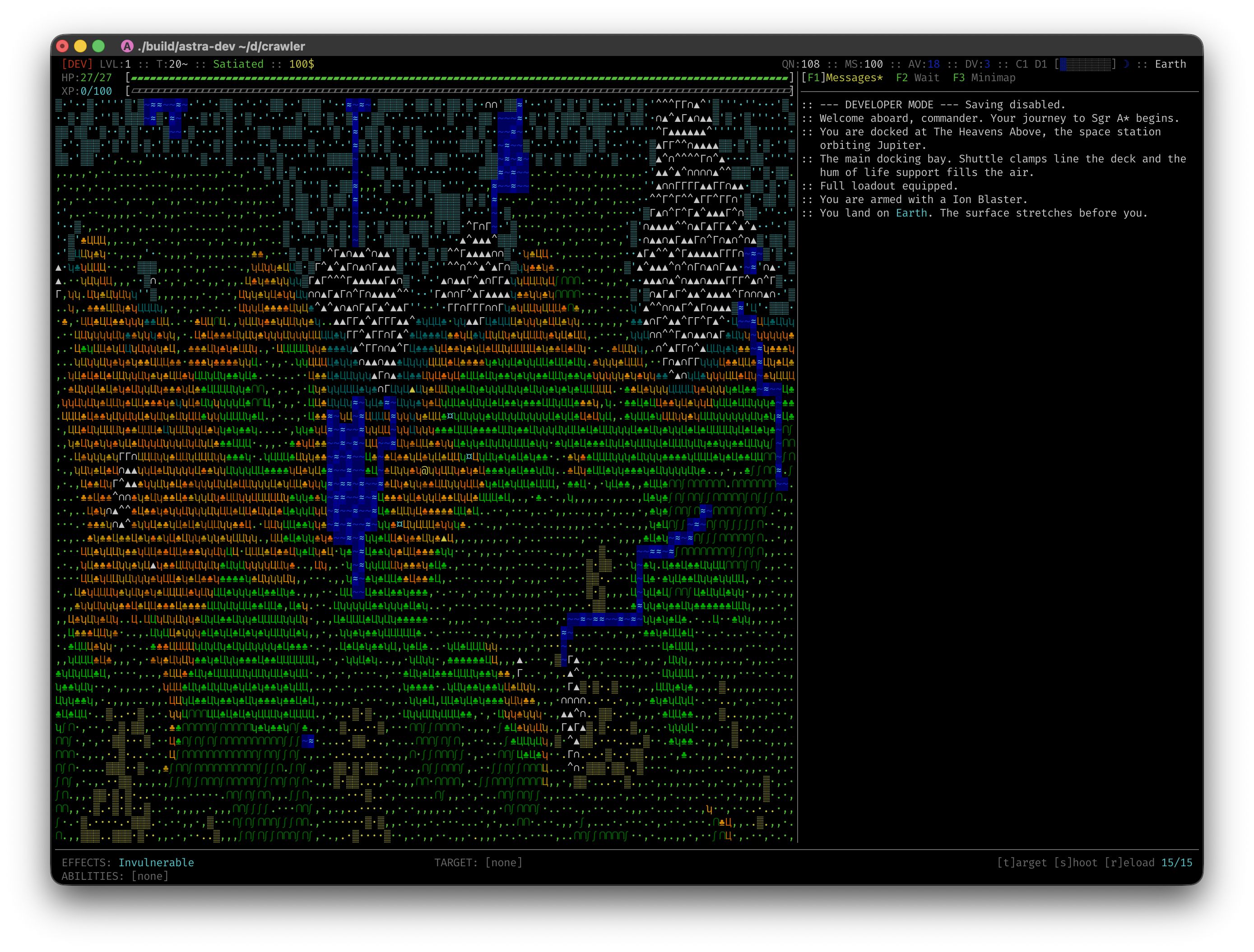 Earth's overworld — temperate forests, rivers, mountains, and polar ice generated from the layered simulation