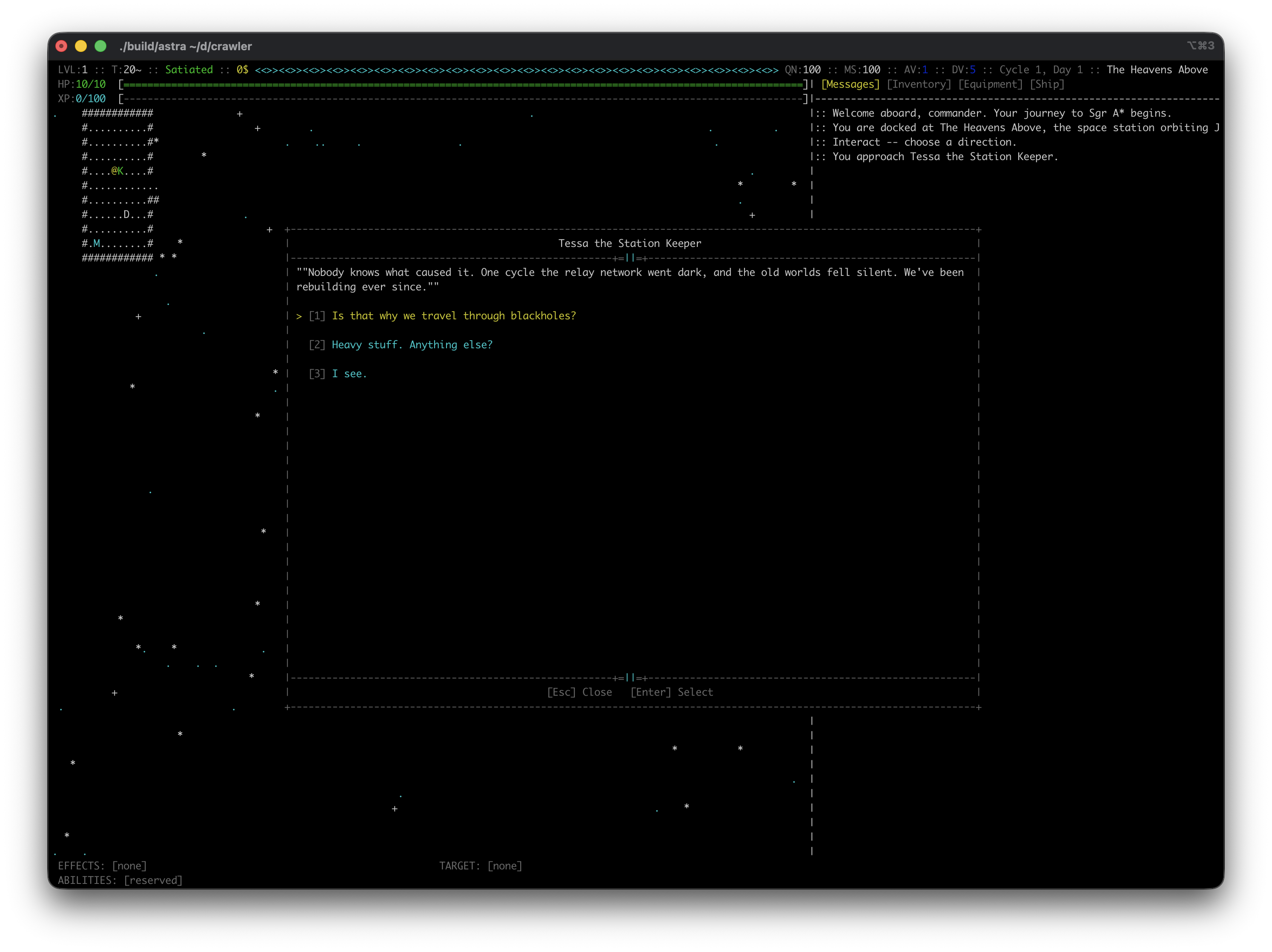 ASTRA — talking to Tessa the Station Keeper